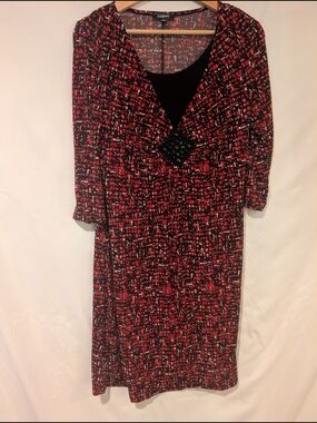 Elementz Red & Black Patterned Women's Dress with Beaded Detail